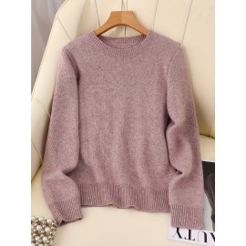 [Soft Thermal Sweater] Soft & Comfortable Women's Thermal Round-Neck Loose Fit Long Sleeve Sweater | All-Season Casual Top, Solid Color, Easy Care Hand Wash/Dry Clean, Medium Stretch, Clean Design