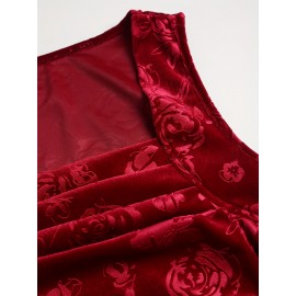 Women's Elegant Embossed Rose Long Dress