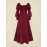 Women'S Elegant Burgundy A-Line Maxi Dress with Puffed Sleeve & Square Neck - Solid Color Floor-Length Formal & Semi-Formal Evening Gown, Machine Washable For Spring Summer Fall Events, Dresses For Wedding Guest, Seasonal Fashion, Sophisticated Styl