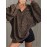 Women'S Stylish Leopard Print Sweatshirt with Front Zipper - Casual Long Sleeve Pullover, Brown & Gray Animal Print Design, Soft Polyester Fabric, Perfect for Spring & Fall