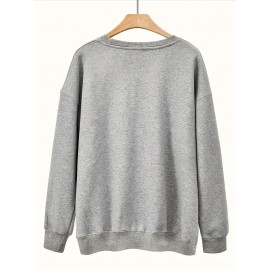 [Cozy Plus Size Sweatshirt] Polyester Plus Size Women's White Bow Print Sweatshirt - Cozy, Comfortable, Machine Washable Fall & Winter Pullover with Digital Butterfly Design