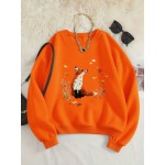 Women'S Cozy Crew Neck Sweatshirt with Vibrant Fox & Floral Print - Casual Long Sleeve Pullover for Fall & Winter, Soft Polyester Blend, Machine Washable, Allseason Apparel | Vibrant Print Top | Polyester Blend, Fox Sweatshirt