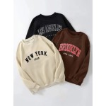3pcs Letter Print Pullover Sweatshirt, Autumn and Winter Casual Long Sleeve Crew Neck Sweater for Women