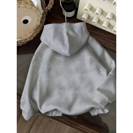 Women's CALVIN Letter Print Hooded Sweatshirt - Oversized Kangaroo Pocket & Drawstring Hood, Cozy Fall Winter Sweater with White CALVIN Logo, Casual Pullover (Machine Washable) for Casual Attire