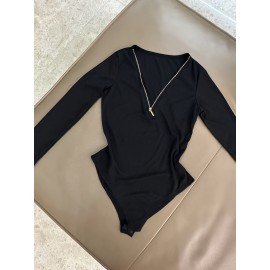 Set of 3 Autumn and Winter V-Neck Ribbed Zipper Stretch Comfortable Versatile Long-Sleeve Pullover Jumpsuit