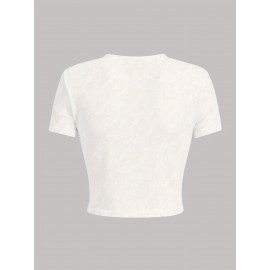 Women's White Crop T-Shirt - London '92 Numeric Graphic Tee - Stretchy Casual Summer Top - Vintage Streetwear Everyday Shirt - Non-See Through Crop Top for Women, Ladies T Shirts, Relaxed Fit Tee, Nontransparent Fabric