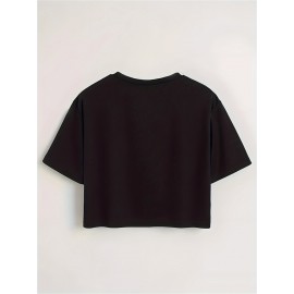 Women'S Vibrant Sun Graphic Crop Top T-Shirt - Casual Round Neck Short Sleeve, Machine Washable, Slim Fit, Perfect for Spring/Summer Outfits, Sunset Shirt