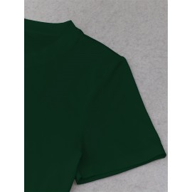 Women's Sexy Slim Fit Cropped T-Shirt - Dark Green joyful Face Tee, Machine Washable Casual Summer Top for Everyday Outfits & Parties, Ladies T Shirts, Weekend Fashion, Trendy Tee, Soft Texture, Short Sleeve Shirt, Fashion Lovers