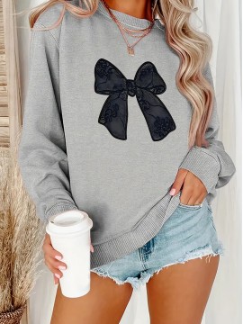 [Cute Butterfly] Plus Size Women's Black Butterfly Sweatshirt | Casual Long Sleeve Crew Neck Fall Winter Pullover, Machine Washable Polyester Top