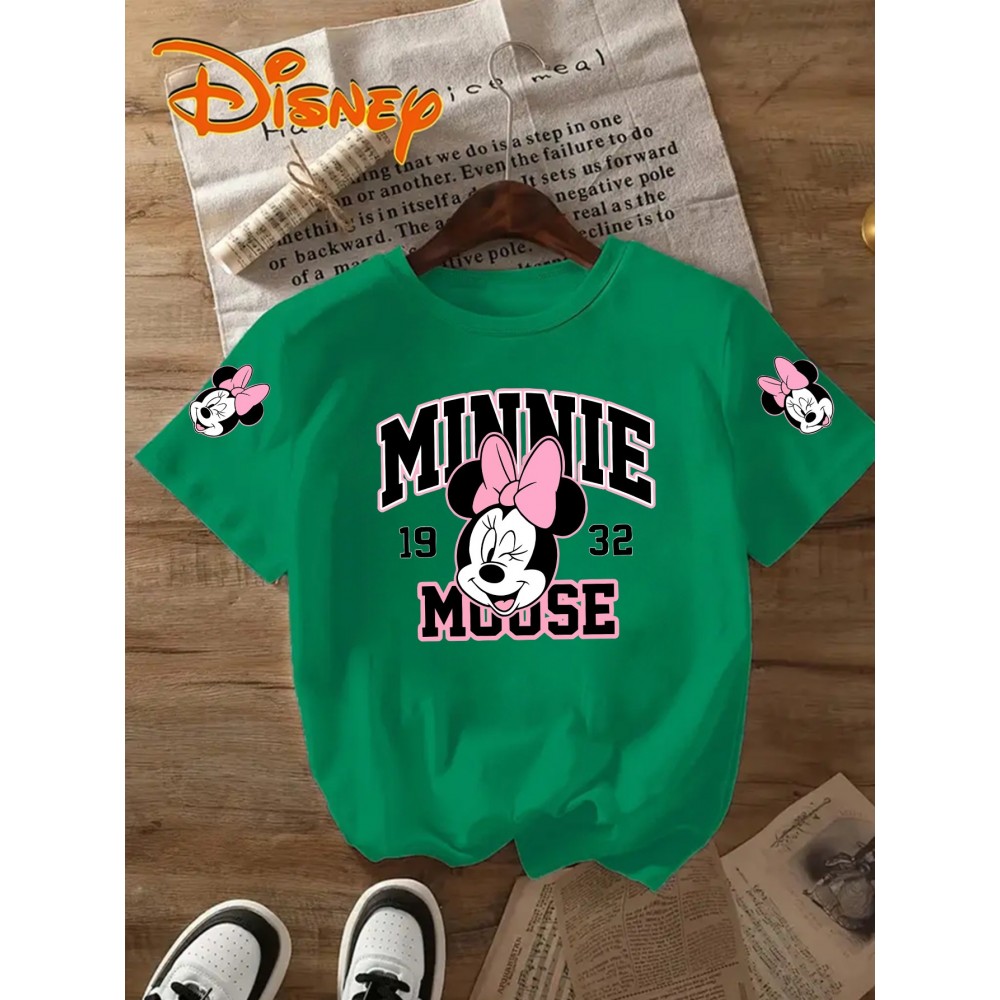 Disney Minnie Mouse 32nd Birthday T-Shirt - Black Casual Short Sleeve Tee with Pink Bow & Red Accents, Lightweight Polyester, Perfect Gift for Disney Fans, Spring/Summer Wear, Disney Shirts